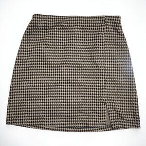 H&M Houndstooth Mini Skirt | XS | Black & Cream | Side Slit